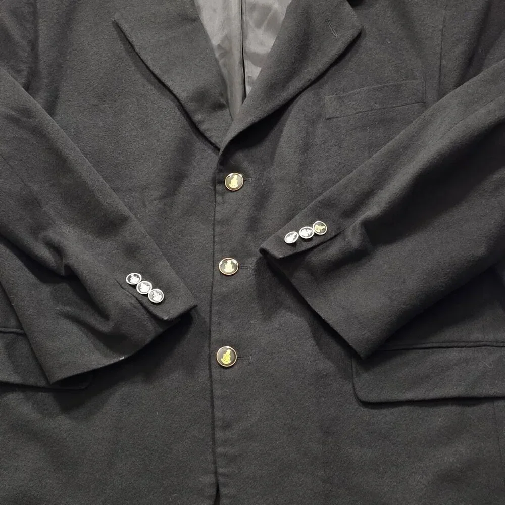 Saxon Cashmere Blazer Men US 50 Sport Coat Blck Lined Union Made 3B Ventless VTG